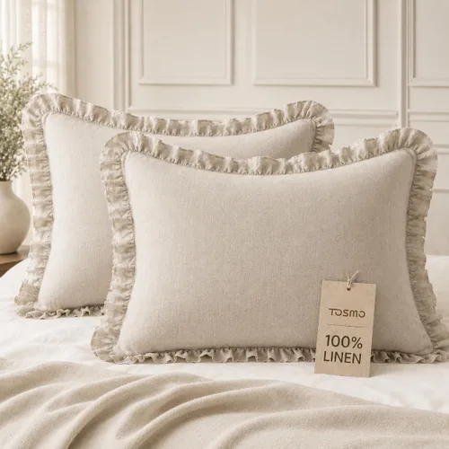 Vista 9 de TOSMO Juego de 2 fundas de almohada 100% lino tamaño estándar, fundas de almohada lavadas a la piedra, cierre de sobre, fundas de almohada suaves