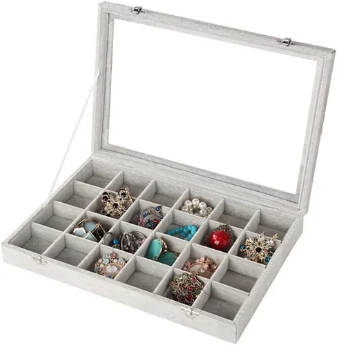 Vista 2 de Wuligirl - Joyero organizador de terciopelo para aretes, collares y pulseras con tapa transparente de exhibición, almacenamiento de joyas