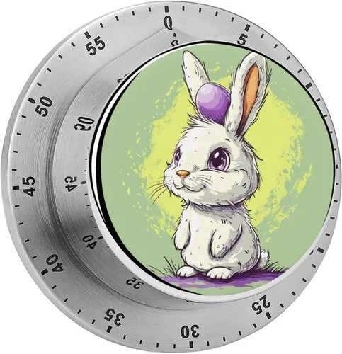 Vista 15 de Watercolor Easter Day Kitchen Timers for Cooking Cartoon Bunny Chef Cooking Timer Clock with Loud Alarm No Batteries Required Mechanical Desk Timer
