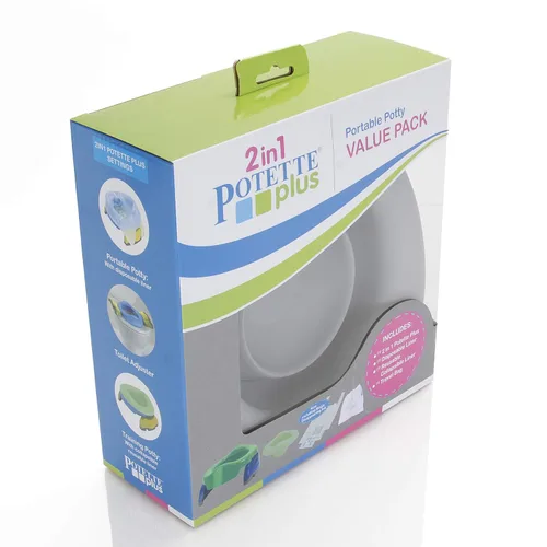 Vista 6 de Potette Plus Potty Value Pack: Kalencom Potette Plus 2 en 1 portátil y forro plegable reutilizable para uso doméstico (blanco/gris)