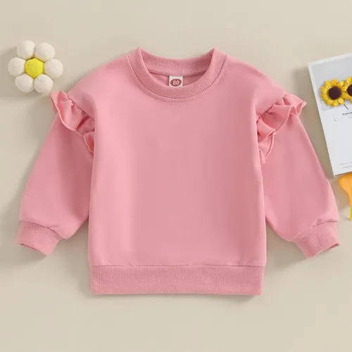 Vista 9 de Sudadera unisex de algodón de color sólido para bebé, camiseta de manga larga con cuello redondo