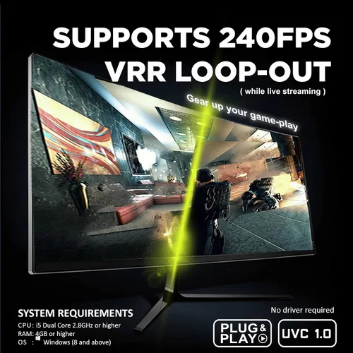 Vista 6 de Pengo Tarjeta de captura de juegos Dual HDMI VideoSync Especial Soporta 240 fps FreeSyncVRR Monitor HDR Pass-Through, entrada HDMI de 2 canales