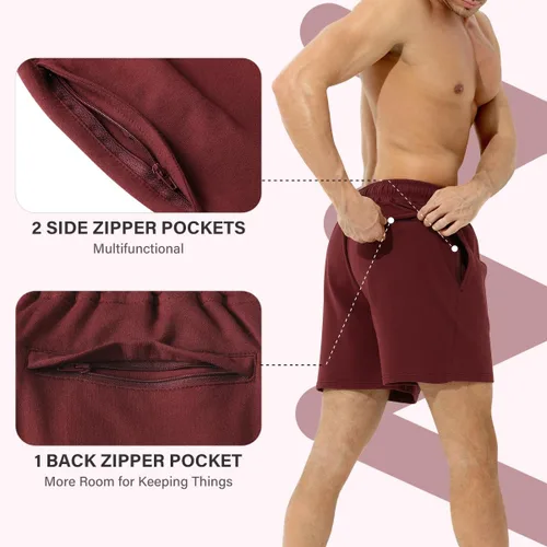 Vista 3 de Arjen Kroos Pantalones cortos de algodón para hombre de 5 pulgadas con bolsillos con cremallera