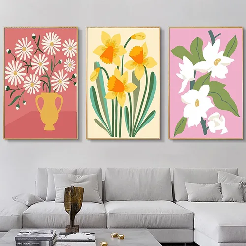 Vista 4 de YALKIN Paquete de 6 kits de pintura por números para adultos, pintura al óleo acrílica fácil por números, kit de pintura de acuarela de flores por