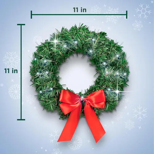 Vista 2 de Carbella Corona de Navidad para automóvil, camión, SUV, camioneta, luz LED con decoración de lazo rojo, soporte de adorno de Navidad de pino