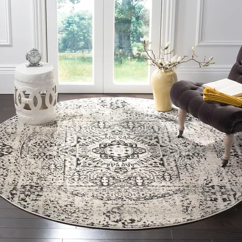 Vista 13 de SAFAVIEH Evoke Collection EVK260T Medallón oriental envejecido de 2'2" x 4', color marfil y negro, no desprende pelusa, alfombra de acento para sala