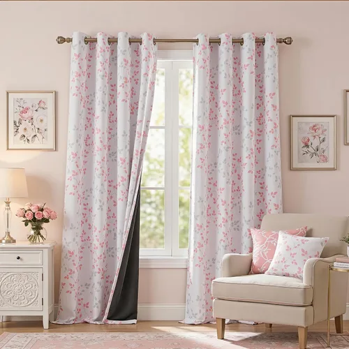Vista 12 de Cortinas opacas 95% azules de 63 pulgadas de largo para dormitorio, cortina de oscurecimiento de habitación con patrón de hojas para habitación