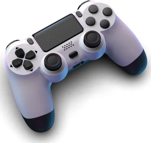 Vista 4 de MOVONE Controlador inalámbrico de doble vibración para PS4SlimPro, compatible con consola PS4 (blanco)