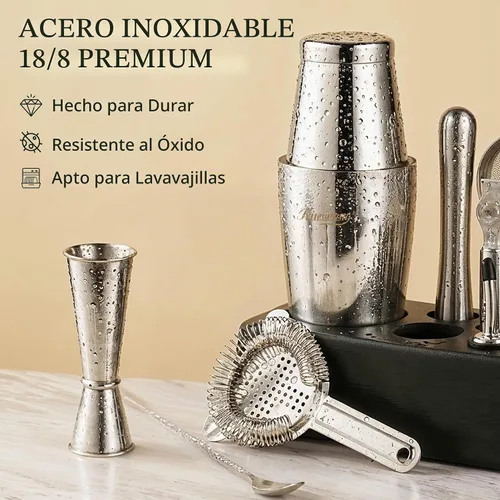 Vista 4 de KITESSENSU Boston Shaker Set Mixology Bartender Kit Kit de coctelera premium con soporte Accesorios profesionales para herramientas de bar