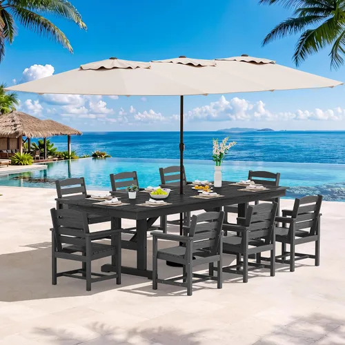 Vista 9 de SERWALL Outdoor 84" HDPE Rectangular Dining Table for 6-8,All-Weather,Aruba