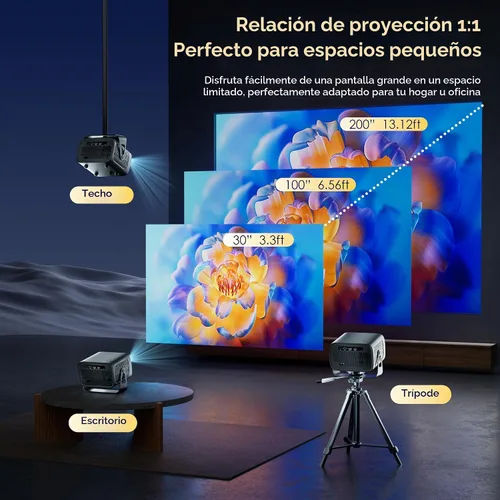 Vista 6 de Proyector con WiFi y Bluetooth, enfoque eléctrico y Keystone vertical, soporte HD 4K de 1080P, proyector inteligente con aplicaciones de transmisión