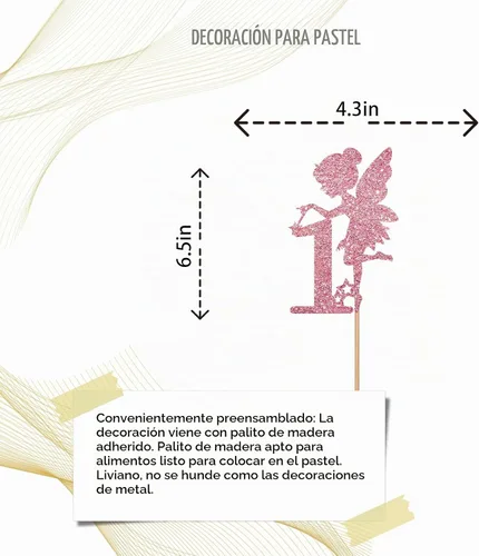 Vista 2 de Decoración para pastel de primer cumpleaños de hadas de oro rosa, decoración temática de hadas de jardín para primer aniversario/fiesta