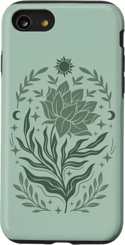Vista 18 de Sage & Green Flowers Sun Crescent Moon Boho Floral Celestial Case for iPhone 16