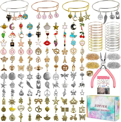 Vista 7 de Kit de fabricación de pulseras de Sofier para niñas, caja de joyería, kit de fabricación de joyas, regalos para niñas de 4 a 12 años, juguetes