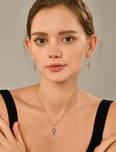 Vista 151 de YL Collar de cruz de plata de ley 925 con colgante de piedra natal religiosa para mujer