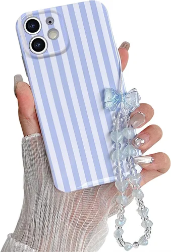 Vista 18 de Bonita funda a rayas para iPhone 6 Plus iPhone 6s Plus con cadena de cuentas, estética suave y delgada, funda protectora de poliuretano