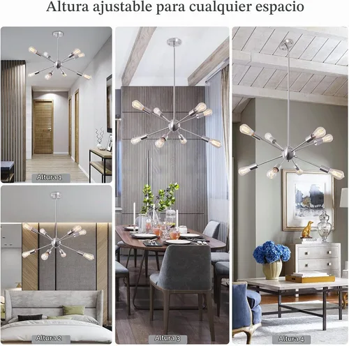 Vista 4 de ETONIMERR 23.6'' Candelabros Sputnik de níquel cepillado, lámpara de techo Sputnik de 8 luces, lámpara colgante, lámpara de araña moderna