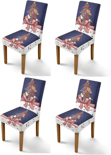 Vista 11 de Rnyleeg Fundas navideñas para sillas de comedor, fundas de asiento de comedor con estampado de campanas brillantes, juego de 1 funda suave y lavable