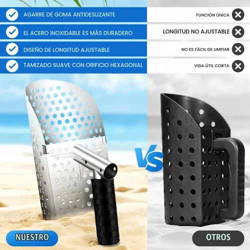 Vista 5 de Cuchara de arena para detección de metales, cuchara detector de metales de acero inoxidable con mango largo de acero, accesorios para detectores