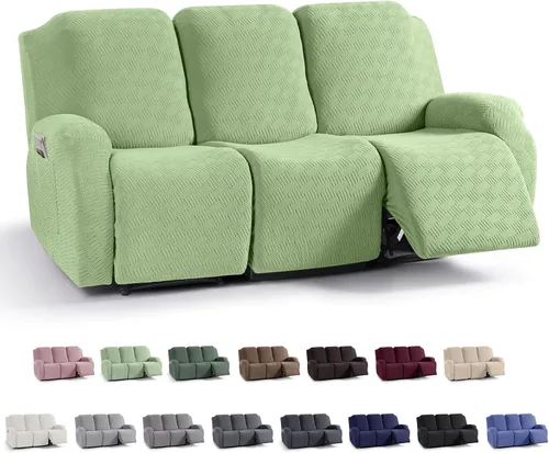Vista 24 de KinCam Fundas para Reclinables, Fundas Elásticas para Sillas Reclinables, Fundas para Sofá Reclinable con Rayas Jacquard, Fundas Protectoras de Negro