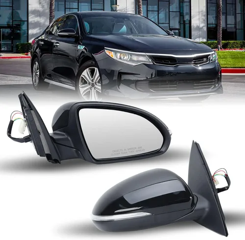 Vista 9 de Espejo lateral del conductor compatible con espejos Kia Optima 2011 2012 2013 con luz intermitente, vidrio eléctrico, plegado manual, repuesto Negro