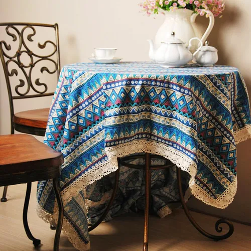 Vista 9 de LeLehome Elome - Mantel cuadrado de estilo bohemio vintage de 36 pulgadas, con encaje de lino y algodón, lavable, para cena y pícnic, cubierta