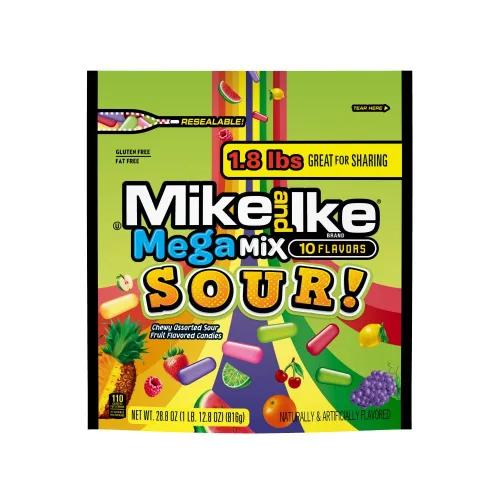 Vista 5 de Mike y Ike Mega Mix 10 Sabores Caramelos Masticables con Sabor a Frutas 5 Oz Caja de Teatro, Surtidos de Frutas, 12 Unidades Frutas surtidas, 12