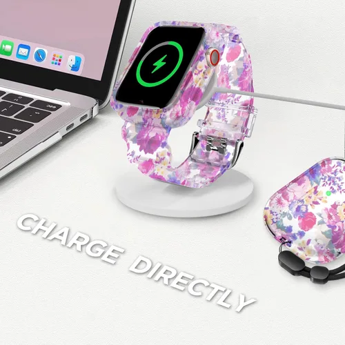 Vista 307 de DABAOZA - Correa transparente compatible con Apple Watch con estuche protector, correa deportiva de TPU con brillo para mujeres y hombres