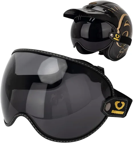 Vista 15 de Protector retro para casco de motocicleta, visera de burbujas, lentes de policarbonato de repuesto universal para casco completo de cara abierta
