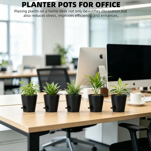 Vista 5 de Paquete de 12 macetas de riego automático de 4 pulgadas con drenaje y platillos, macetas de plástico para plantas de interior y exterior, macetas