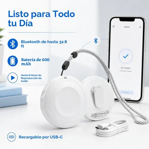 Vista 5 de Dispositivo de traductor de idiomas AI, 165 idiomas, blanco