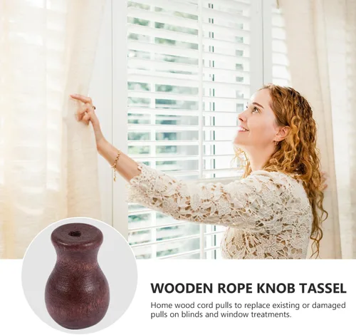 Vista 9 de 12 borlas de cordón de madera para persianas de ventana, pomos elegantes, fáciles de instalar, gotas de cordón de madera marrón para cortinas