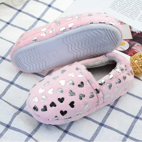 Vista 6 de Lulex Pantuflas de forro polar con diseño de corazón para niñas