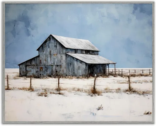 Vista 10 de Stupell Industries Arte giclée enmarcado de paisaje de granero de invierno por Ray Powers Enmarcado en blanco