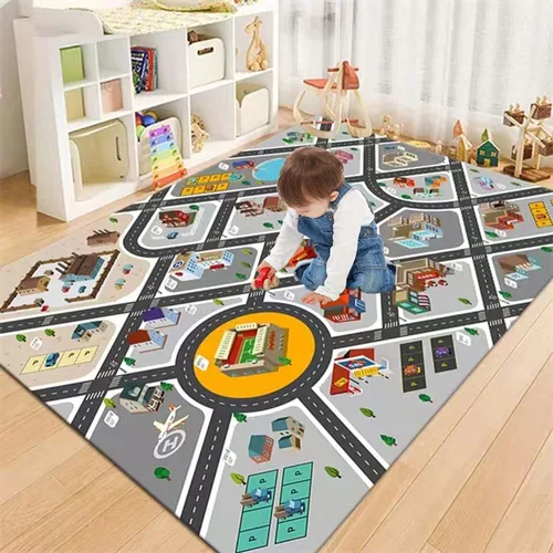 Vista 19 de Alfombra de juego para niños, ideal para jugar con autos y juguetes, alfombra educativa de carretera y tráfico para niños, alfombra divertida