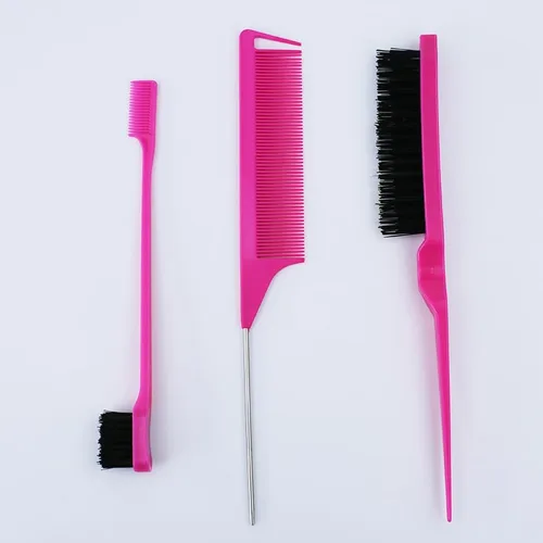 Vista 6 de Juego de 3 piezas de peine para peinar el cabello, cepillo de pelo de cola de rata, cepillo de borde para cepillar, peinar, cortar el cabello