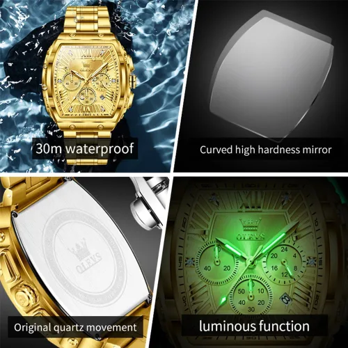 Vista 5 de OLEVS Relojes para Hombres Cronógrafo Impermeable Cara Rectangular Fase Lunar Correa de Acero Inoxidable Relojes de Vestir para Hombres Luminoso