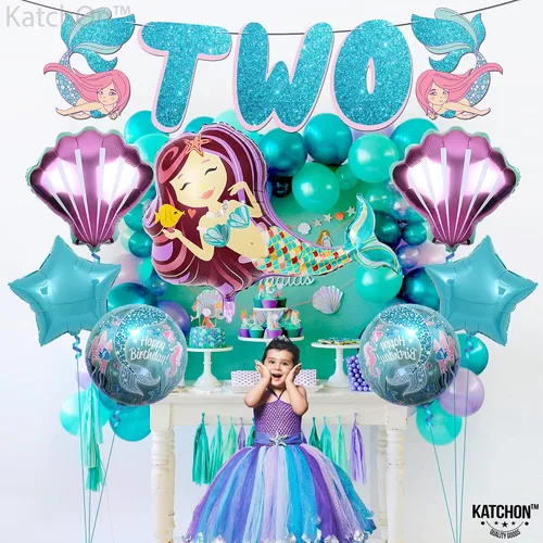 Vista 8 de KatchOn Decoraciones de sirena para el segundo cumpleaños - Paquete de 8