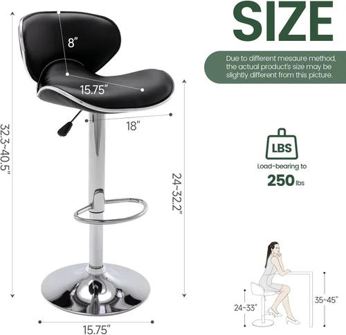 Vista 2 de Vogue Furniture Direct Taburetes de Bar Ajustables de Cuero PU, Taburetes Modernos Giratorios de Elevación Neumática con Respaldo, Sillas de Altura