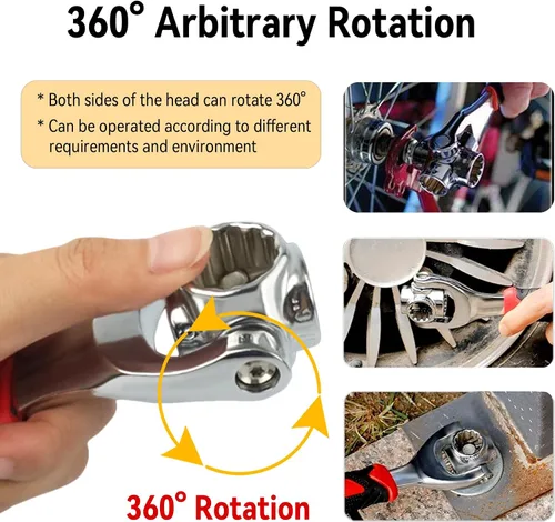 Vista 5 de Llave Universal 52 en 1 Llave de Vaso Herramienta de Llaves Multifunción con Cabezal Giratorio de 360°, Herramienta de Llave para Hogar y Reparación