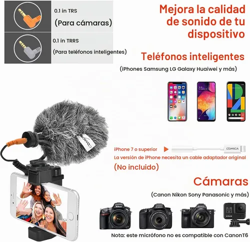 Vista 2 de COMICA CVM-VM10II Micrófono universal de escopeta para cámara, iPhone Negro