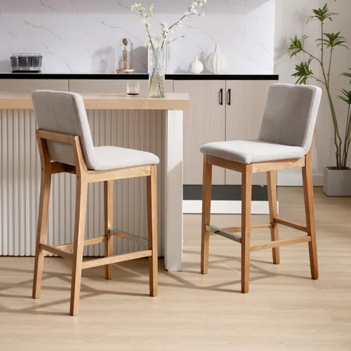 Vista 29 de Kmax Juego de 2 taburetes de bar de 26 pulgadas de altura de mostrador, taburetes tapizados para encimera de cocina con soporte trasero, taburetes