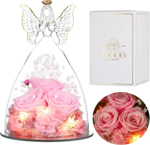 Vista 17 de Ocosy Regalos de rosas para el Día de la Madre para ella, regalos de rosas grandes para mujeres, rosas reales para siempre en figuras de ángel