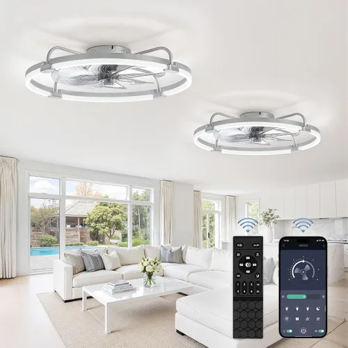 Vista 25 de LEDIARY Ventiladores de techo de 24" con luces y control remoto, luz LED de Dorado