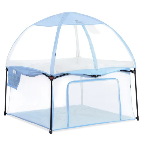 Vista 14 de Dream On Me Ziggy Canopy - Negro/Blanco, compatible con corralito Ziggy Square, protección UV, lluvia e insectos, plegable y apto para viajes
