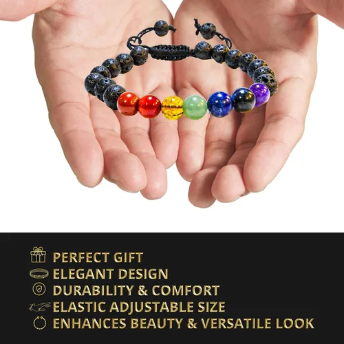 Vista 171 de Adjustable Crystal Bracelet – Gemstone Bead Bracelet with Adjustable Macrame String – Chic Gemstone Bracelet for Men and Women – 8mm Round Healing