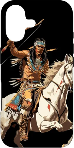 Vista 32 de Funda para iPhone 16 nativo americano jefe indio caballero guerrero Cherokee