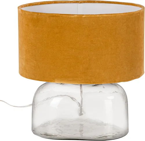 Vista 9 de Creative Co-Op Lámpara de mesa moderna con base de vidrio y pantalla de terciopelo, amarillo mostaza