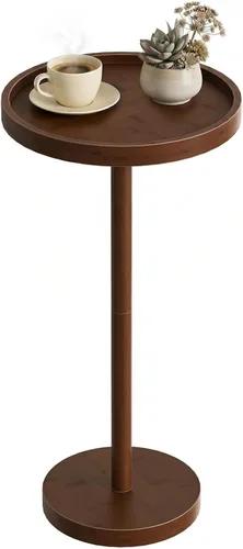 Vista 10 de HOOBRO Mesa auxiliar redonda pequeña, mesa de bebidas de bambú, mesa de café Martini con acento de pedestal para espacios pequeños en sala de estar