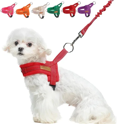 Vista 15 de BEAUTYZOO Arnés para Perros Pequeños, Juego de Arnés y Correa sin Tirones, Arnés de Pecho para Cachorros a Prueba de Escapes con Mango, Arnés Beige